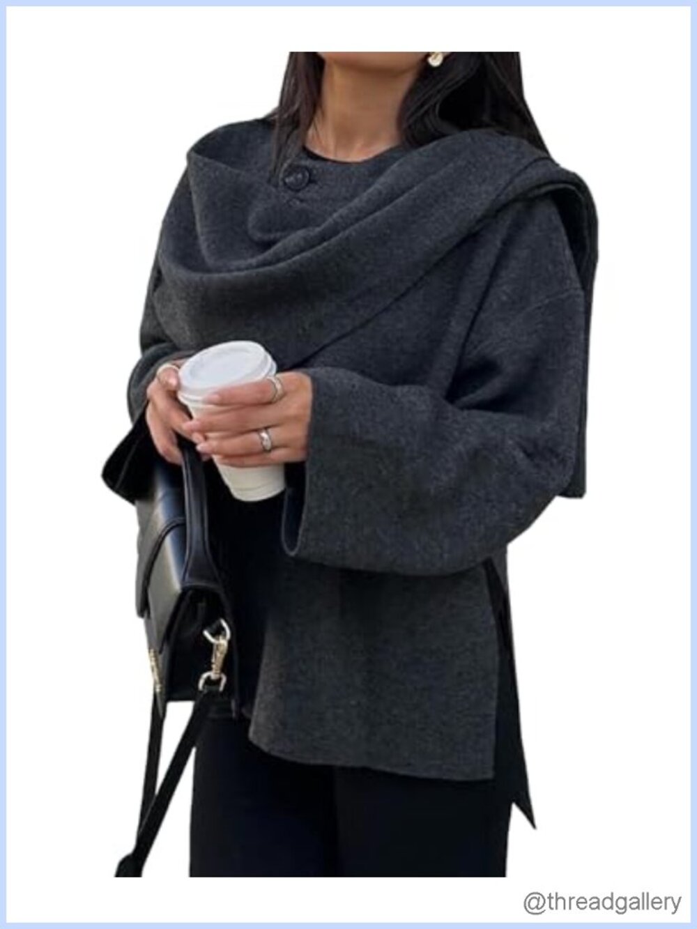 Wool Blend Oversized Scarf Jacket One-Button Casual Coat
